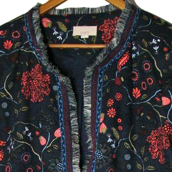 LOFT Primavera Strawberry Floral Fringe Blazer Size 14 - Picture 3 of 12